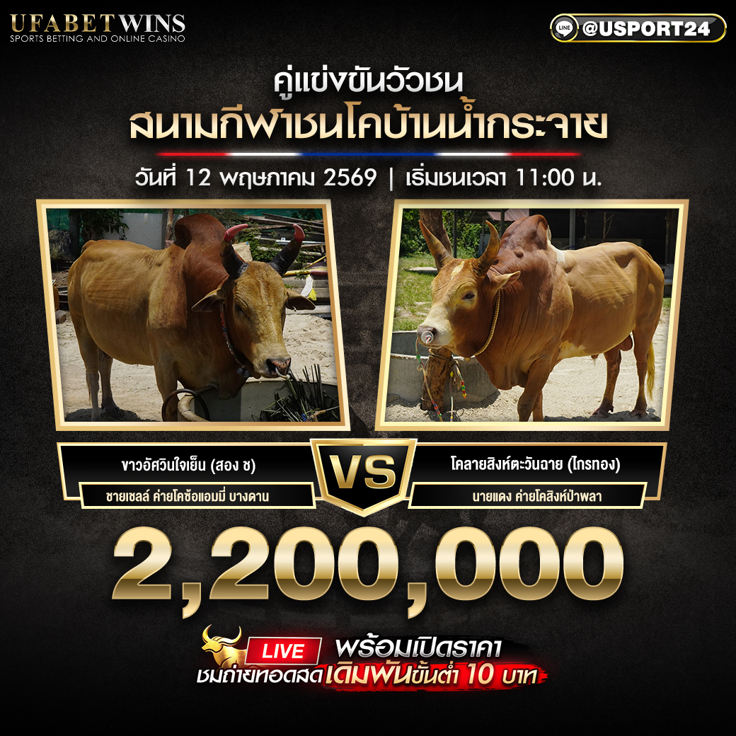 โปรแกรมวัวชน สนามกีฬาชนโคบ้านน้ำกระจาย 12 พ.ค. 2569 คู่เอกเงินล้าน