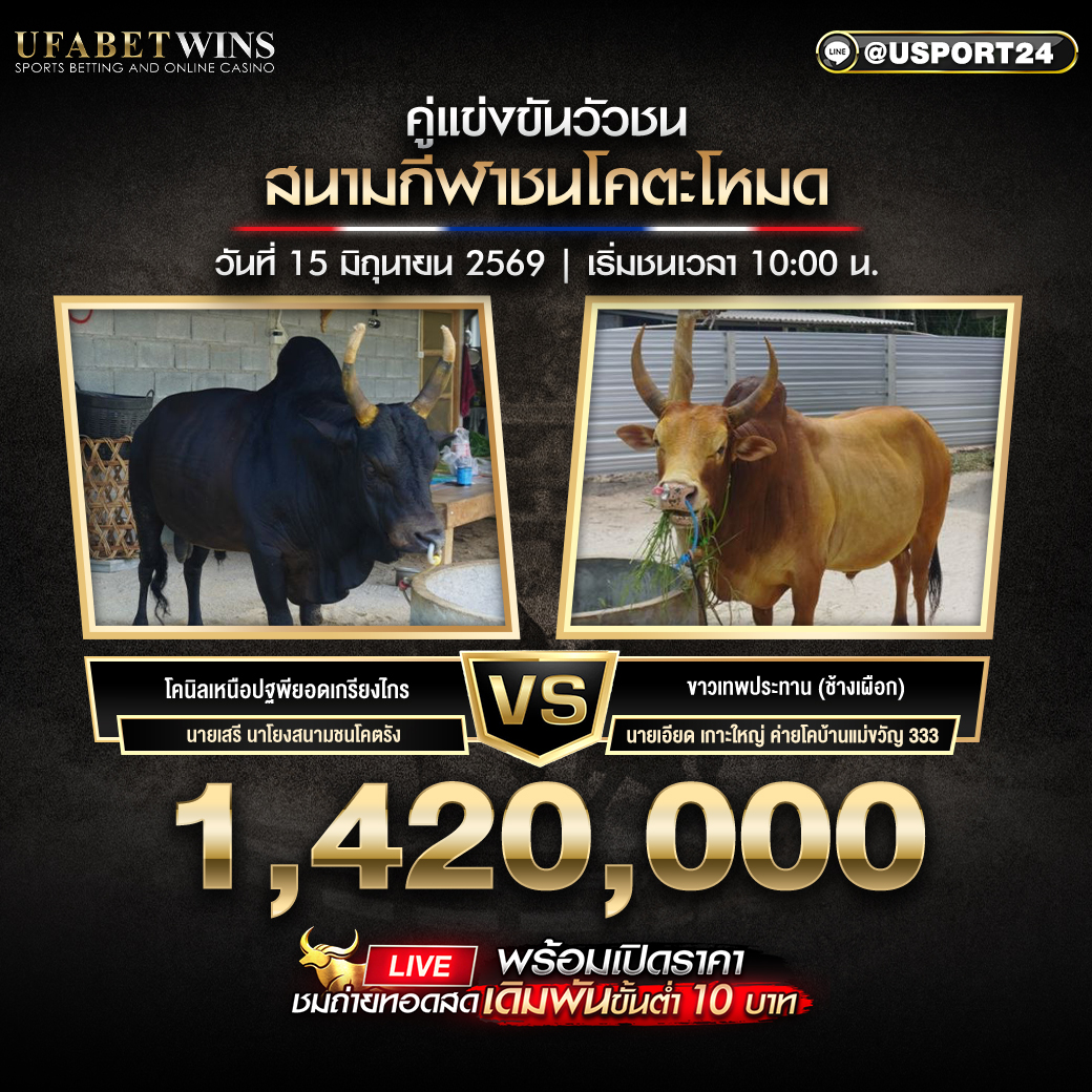 โปรแกรมวัวชน วันที่ 15 มิ.ย. 2569 สนามชนโคตะโหมด | เริ่มชนเวลา 10:00 น.